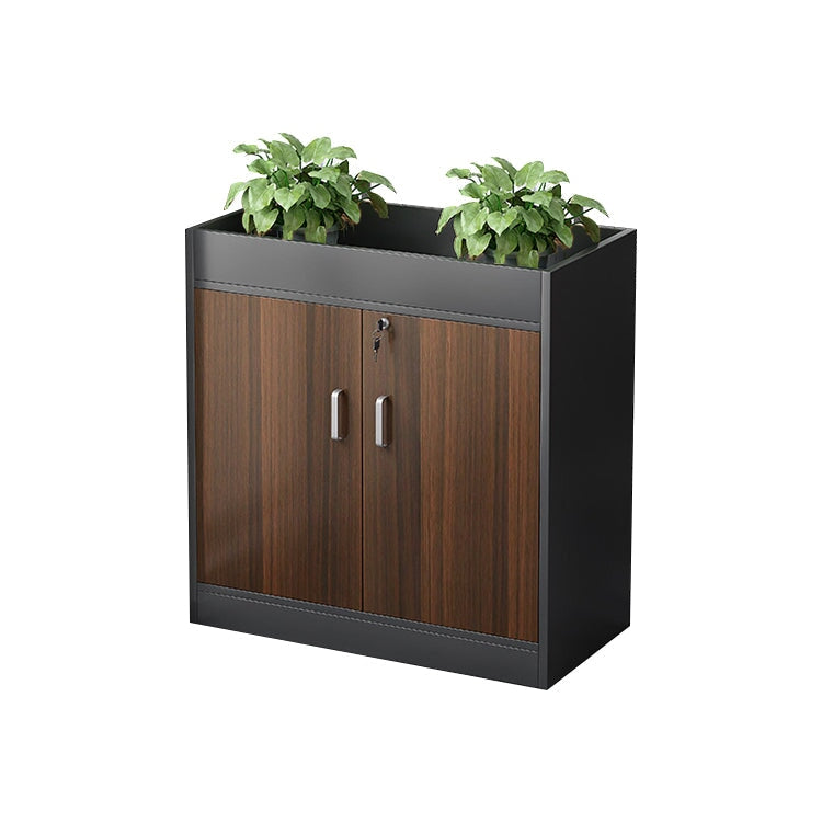 キャビネット　オフィス収納　オフィスキャビネット　収納棚　木目調　シリンダー錠付き　鍵付き　観音開き　オープン収納　ナチュラル　ウォルナット　CWG-084 -  