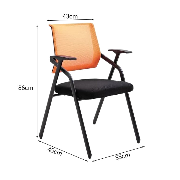 メッシュ生地　通気性　折りたたみ　スタッキング　メモ台　スチールフレーム　チェア　オフィスチェア　会議用　研修会　省スペース　機能的　実用　ブラック　ブルー　BGY-K-044