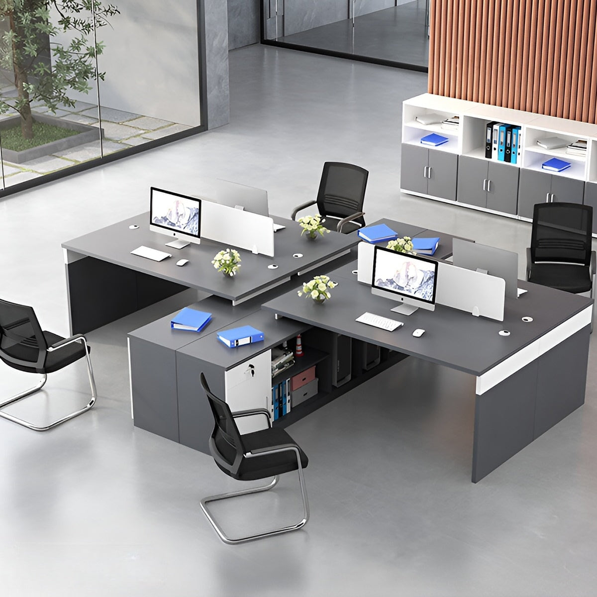 デスク　オフィスデスク　サイドキャビネット　分類収納　錠付き　幕板付き　シンプルデザイン 