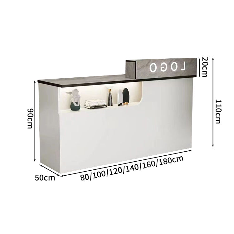 シンプルモダン 受付 レジカウンター｜鍵付き引き出し 収納機能 ロゴカスタマイズ対応