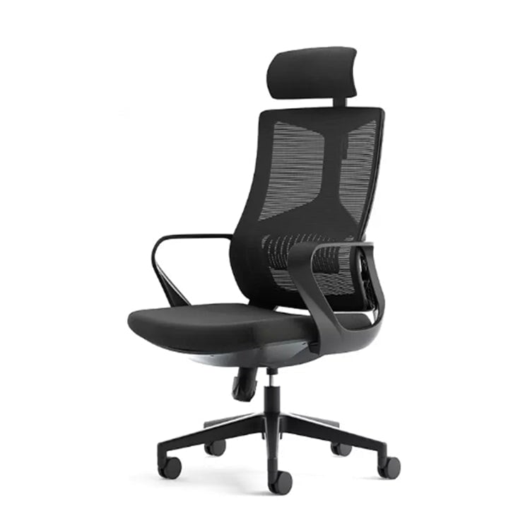人間工学設計 ランバーサポートチェア｜メッシュ張地×ヘッドレスト付き オフィスチェア（ブラック）