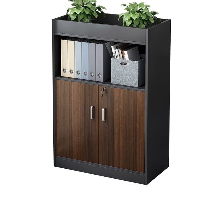 キャビネット　オフィス収納　オフィスキャビネット　収納棚　木目調　シリンダー錠付き　鍵付き　観音開き　オープン収納　ナチュラル　ウォルナット　CWG-084 -  