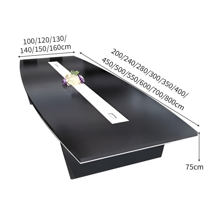 分厚い天板　配線ボックス　幅広　舟型天板　台形脚　安定性　会議テーブル　ミーティングテーブル　テーブル　木目調　自然な風合い　洗練　シンプル 　カスタマイズ可能　HYZ-C041