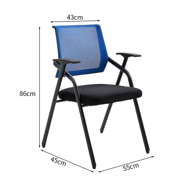 メッシュ生地　通気性　折りたたみ　スタッキング　メモ台　スチールフレーム　チェア　オフィスチェア　会議用　研修会　省スペース　機能的　実用　ブラック　ブルー　BGY-K-044