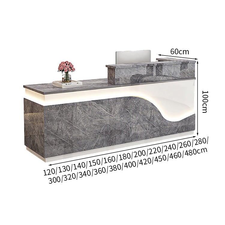鏡面仕上げ　厚い天板　多様な収納　分類収納　大容量　配線穴キャップ　エコ板材　安全無臭　カウンター　受付台　受付カウンター　おしゃれ　モダン　高級感　ホワイト　カスタマイズ可能　JDT-K059　 