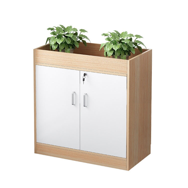 キャビネット　オフィス収納　オフィスキャビネット　収納棚　木目調　シリンダー錠付き　鍵付き　観音開き　オープン収納　ナチュラル　ウォルナット　CWG-084 -  