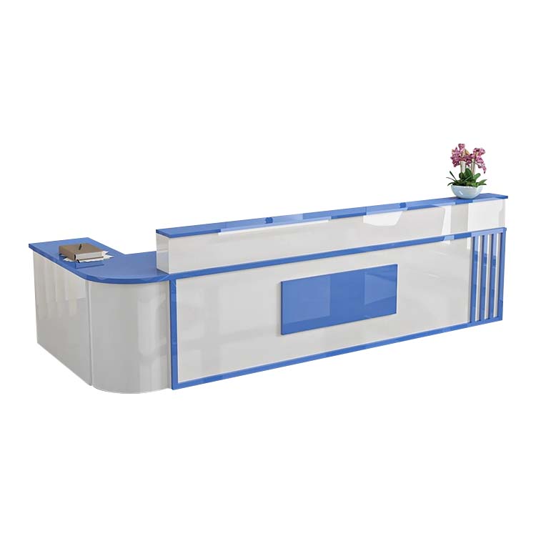 受付カウンター　L字型　ワークトップ　カウンター　マーブル模様　キーボードトレイ付き　錠付き　引出し付き　角丸　ホワイト　カスタマイズ可能　JDT-M-138　