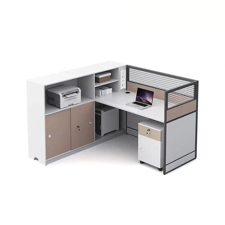 オフィスデスク　シンプルデザイン　メラミン化粧板　ワイヤレス充電器　卓上パーテーション　サイドキャビネット　シンプルデザイン　ホワイト　カスタマイズ可能　 