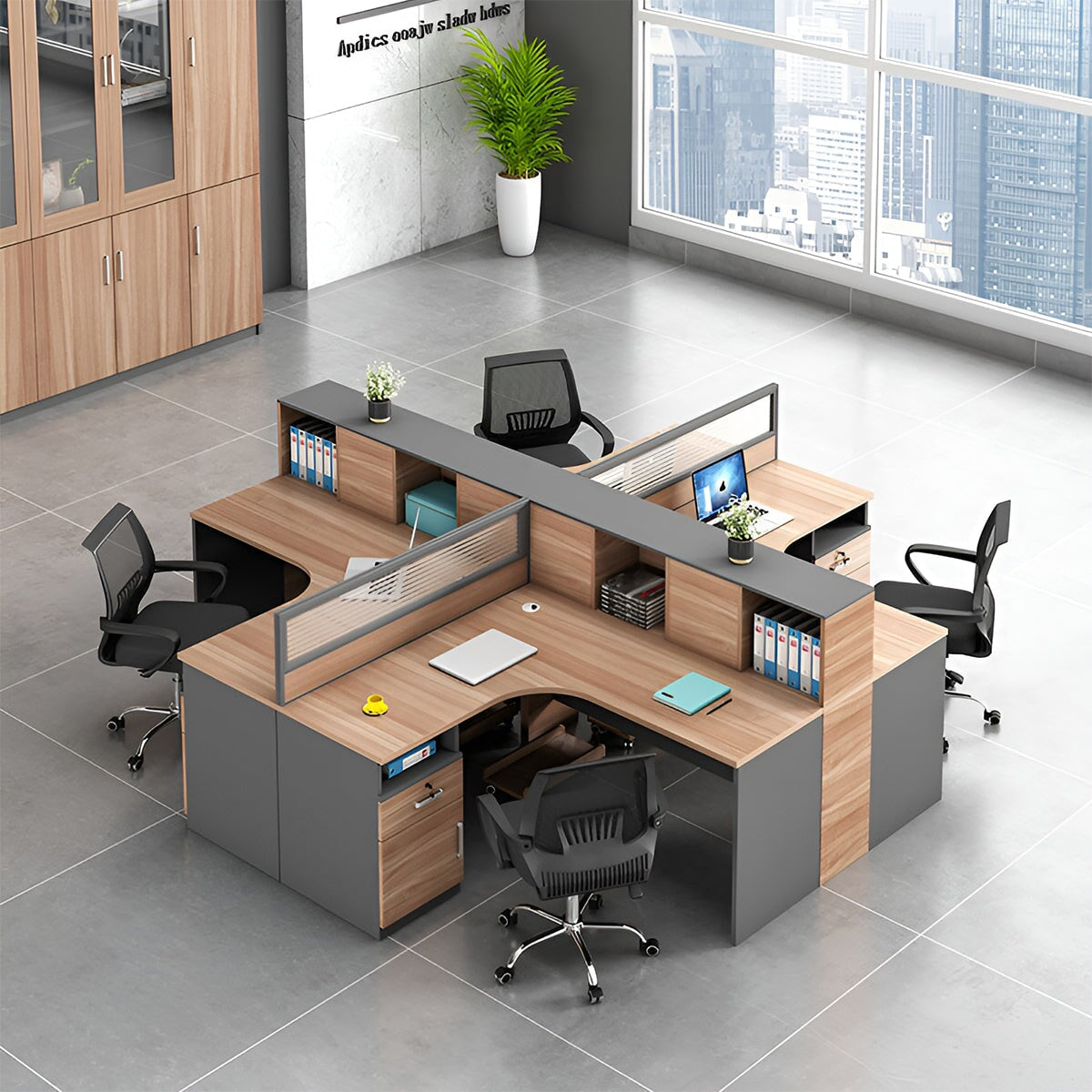 オフィスデスク　ワークデスク　パソコンデスク　事務用デスク　配線孔　アルミ合金フレーム　収納棚　サイドキャビネット　ナチュラル　カスタマイズ可能　BGZ-K-227 