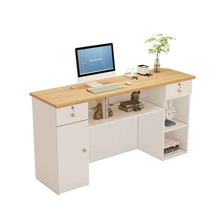 受付カウンター　レジカウンター　カウンター　角丸　配線孔付き　錠付き　引出し付き　シンプルホワイト　カスタマイズ可能　