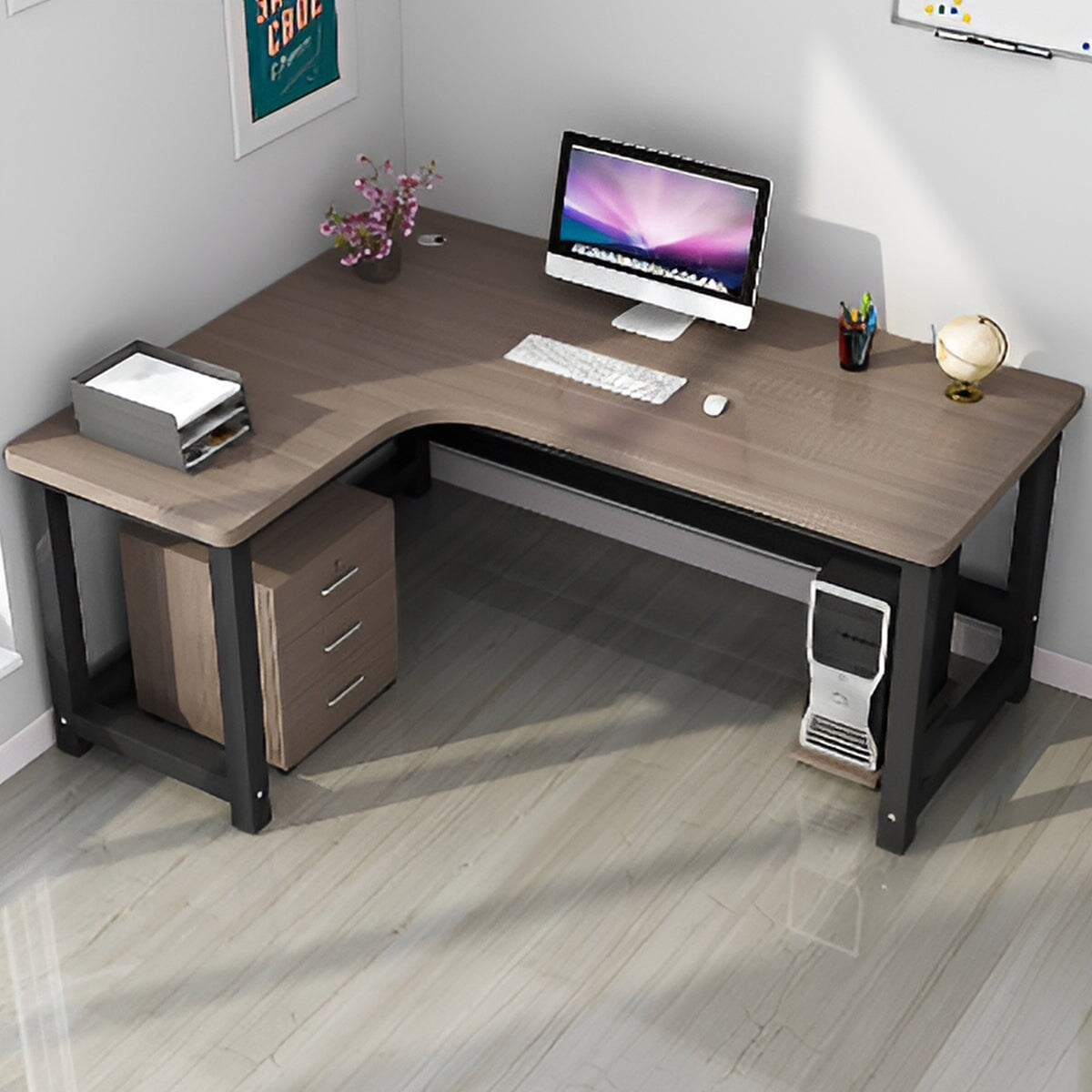 オフィスデスク　事務机　事務用デスク　パソコンデスク　ワークデスク　デスク　配線穴　サイドキャビネット　木目調　BGZ-120 -   