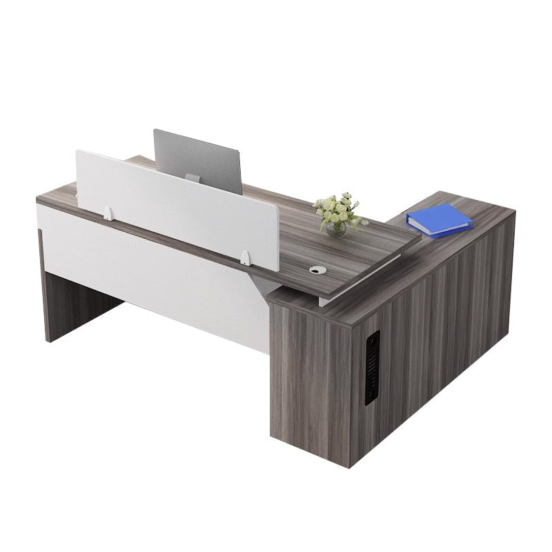 ダブル配線孔付き　トップパネル付き　サイドキャビネット付き　鍵付き　事務机　オフィスデスク　ワークデスク　パソコンデスク　会社用　事務所用　シンプル　木目調　BGZ-T082　 