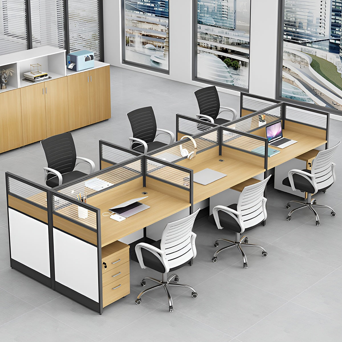 デスク　オフィスデスク　ワークデスク　キャビネット付き　シリンダー錠付き　木目調　配線穴付き　組み合わせ自由　シンプル　ホワイト　ウォールナット　BGZ-K-006     