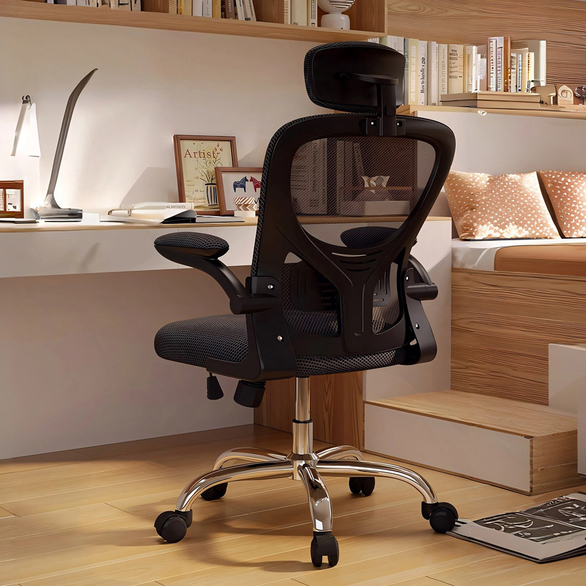 人間工学　可動式ヘッドレスト付き　エルゴノミクスデザイン　エルゴヒューマンプロ　メッシュ　ラテックス　機能性　ワークチェア　オフィスチェア　チェア　グレー　