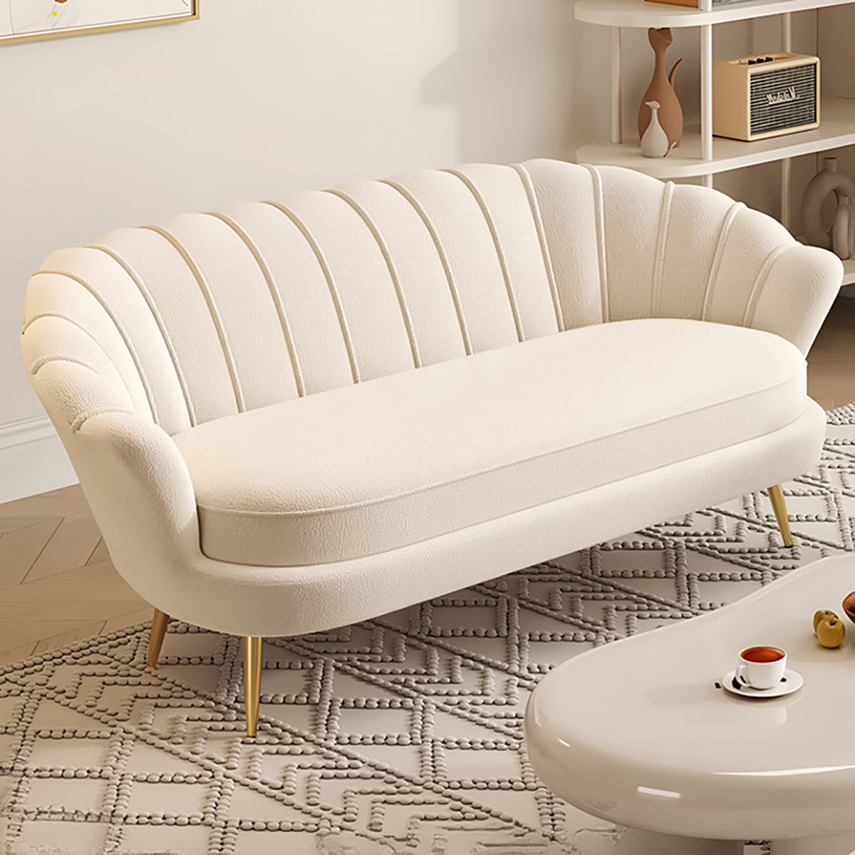モコモコシェルパ応接ソファ｜花びら弧状デザイン × 高反発ウレタン 金属脚で安定上質座り心地