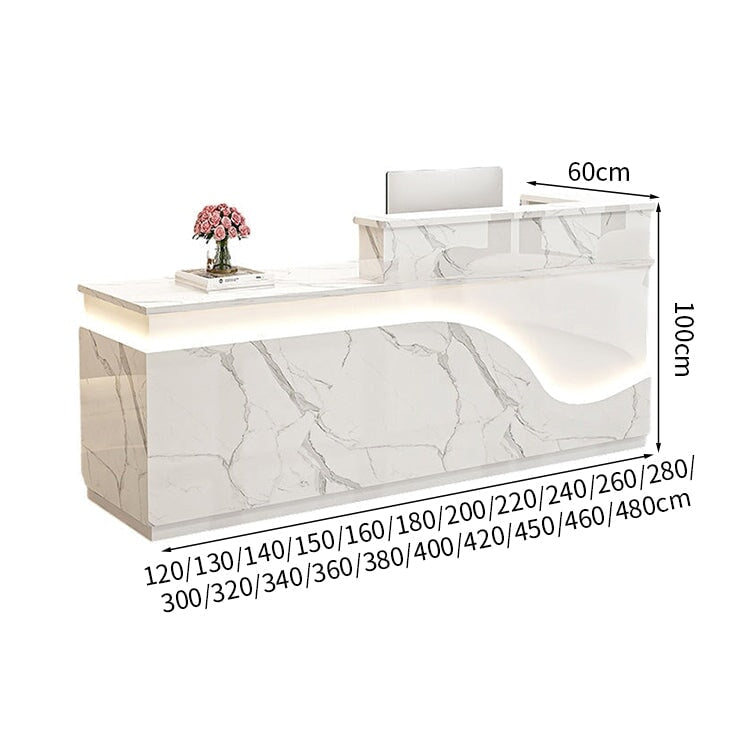 鏡面仕上げ　厚い天板　多様な収納　分類収納　大容量　配線穴キャップ　エコ板材　安全無臭　カウンター　受付台　受付カウンター　おしゃれ　モダン　高級感　ホワイト　カスタマイズ可能　JDT-K059　 