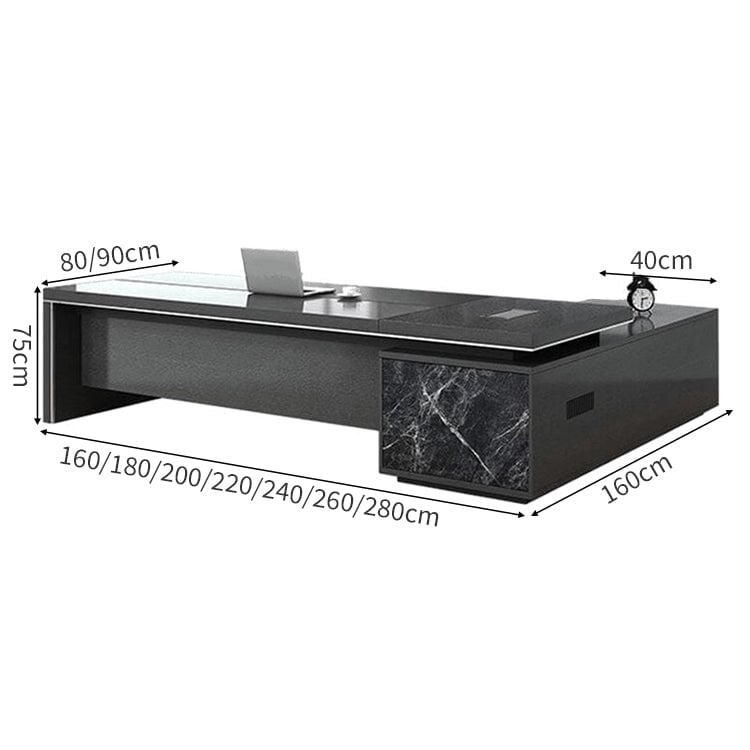 配線ボークス　PC用通気口　大容量収納　エグゼクティブデスク　役員デスク　社長机　事務机　ワークデスク　収納棚　マーブル模様　おしゃれ　ブラック　LBZ-C132　  