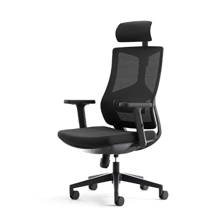 人間工学設計 ランバーサポートチェア｜メッシュ張地×ヘッドレスト付き オフィスチェア（ブラック）