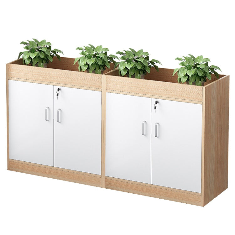 キャビネット　オフィス収納　オフィスキャビネット　収納棚　木目調　シリンダー錠付き　鍵付き　観音開き　オープン収納　ナチュラル　ウォルナット　CWG-084 -  