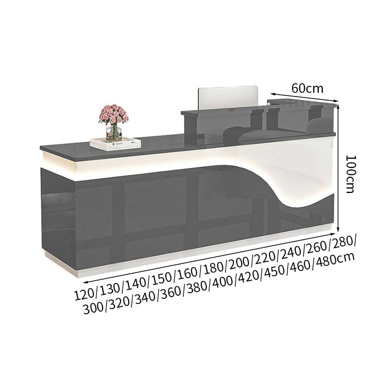鏡面仕上げ　厚い天板　多様な収納　分類収納　大容量　配線穴キャップ　エコ板材　安全無臭　カウンター　受付台　受付カウンター　おしゃれ　モダン　高級感　ホワイト　カスタマイズ可能　JDT-K059　 