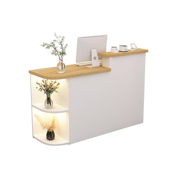 収納　多目的　分類収納　錠付き　厚い天板　展示棚　Ｒ仕上げ　木目調　カウンター　受付カウンター　レジ台　すっきり　機能性　使い勝手　ホワイト　カスタマイズ可能　JDT-K031