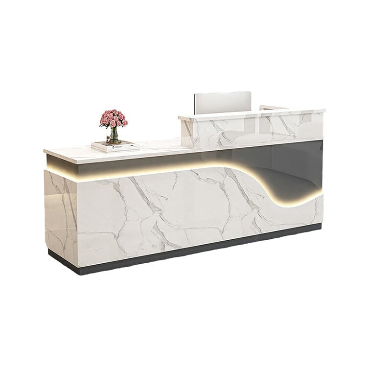 鏡面仕上げ　厚い天板　多様な収納　分類収納　大容量　配線穴キャップ　エコ板材　安全無臭　カウンター　受付台　受付カウンター　おしゃれ　モダン　高級感　ホワイト　カスタマイズ可能　JDT-K059　 