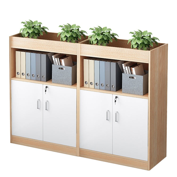 キャビネット　オフィス収納　オフィスキャビネット　収納棚　木目調　シリンダー錠付き　鍵付き　観音開き　オープン収納　ナチュラル　ウォルナット　CWG-084 -  