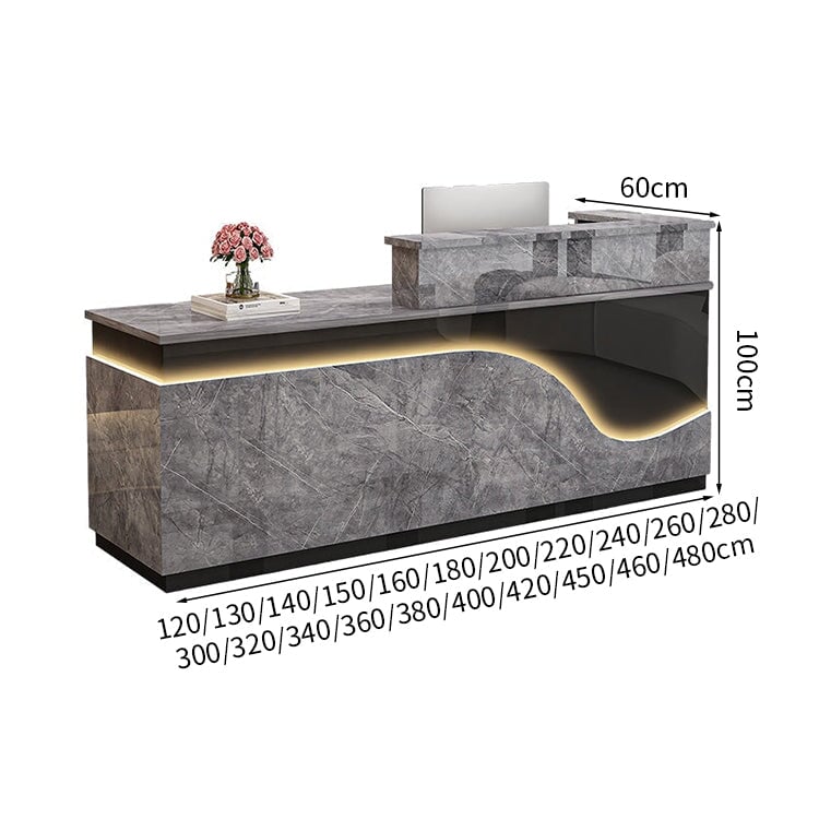 鏡面仕上げ　厚い天板　多様な収納　分類収納　大容量　配線穴キャップ　エコ板材　安全無臭　カウンター　受付台　受付カウンター　おしゃれ　モダン　高級感　ホワイト　カスタマイズ可能　JDT-K059　 