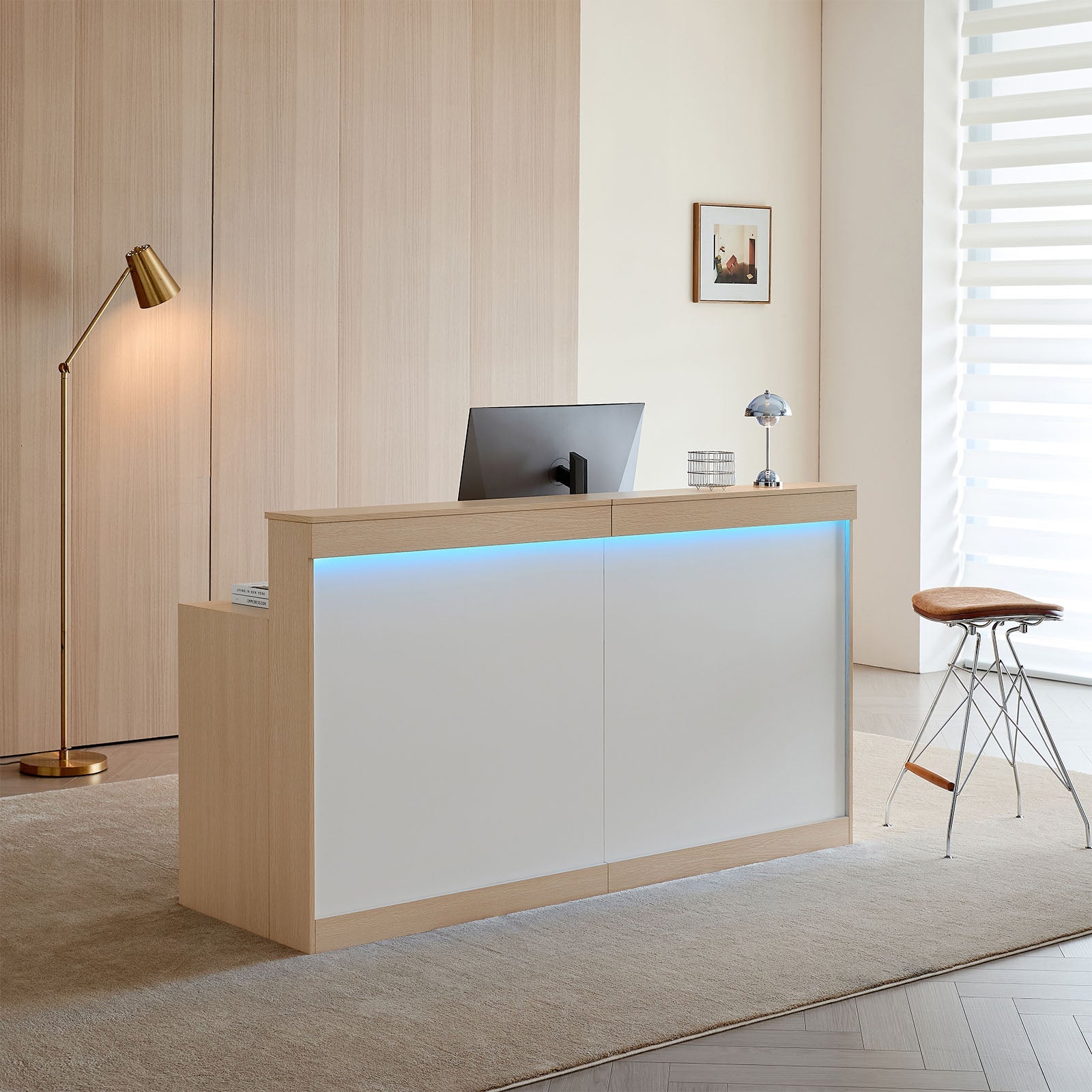 モダン受付カウンター｜LEDライト搭載＆収納付きデザインカウンター
