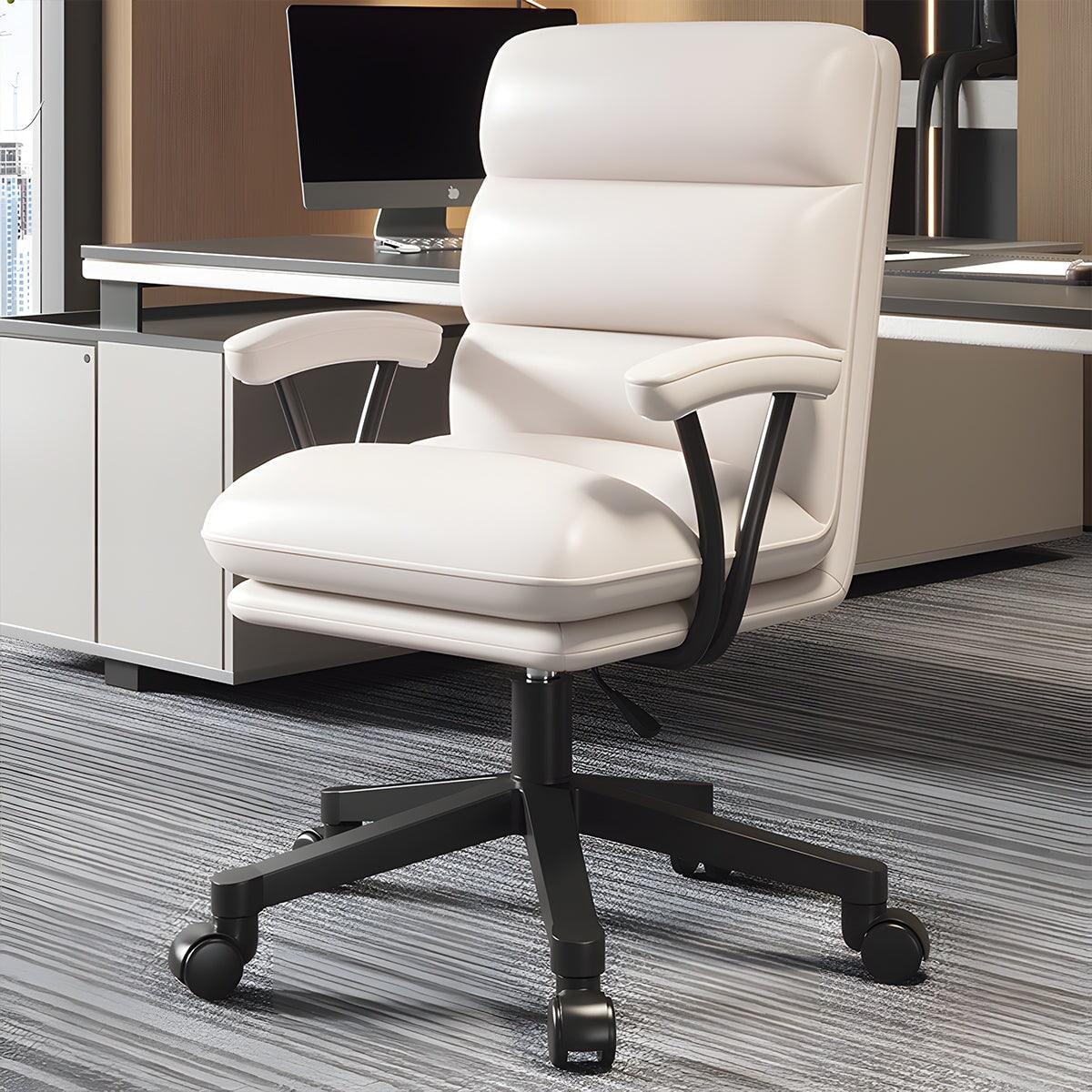 回転椅子　事務椅子　ワークチェア　昇降可能　キャスター付き　ラテックス　汚れに強い　お手入れしやすい　アイボリー　