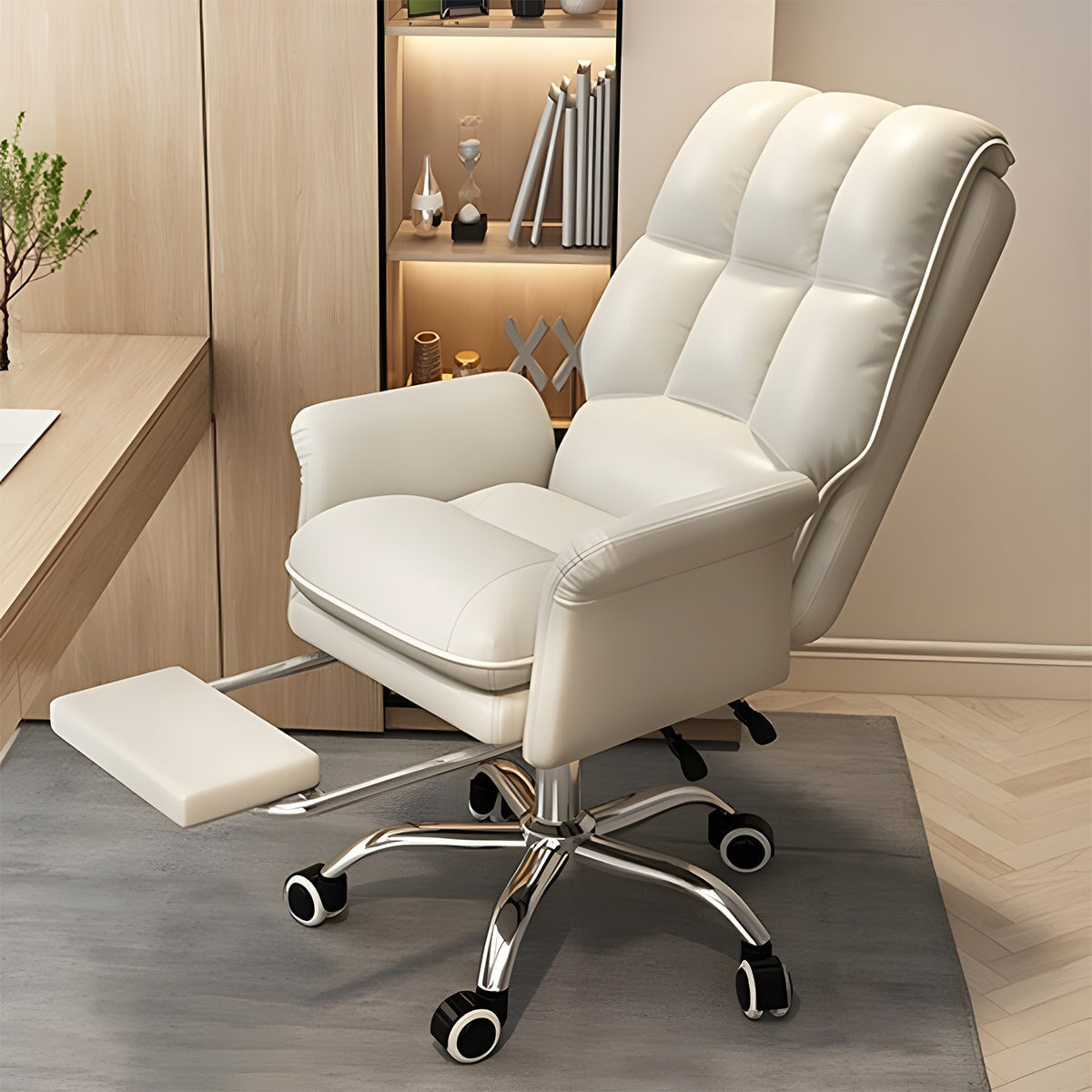 肉厚　ボリューム感　クッション性　リクライニング　昇降回転式　フットレスト　ＰＵレザー　チェア　オフィスチェア　作業用　柔らか　快適　上質　
