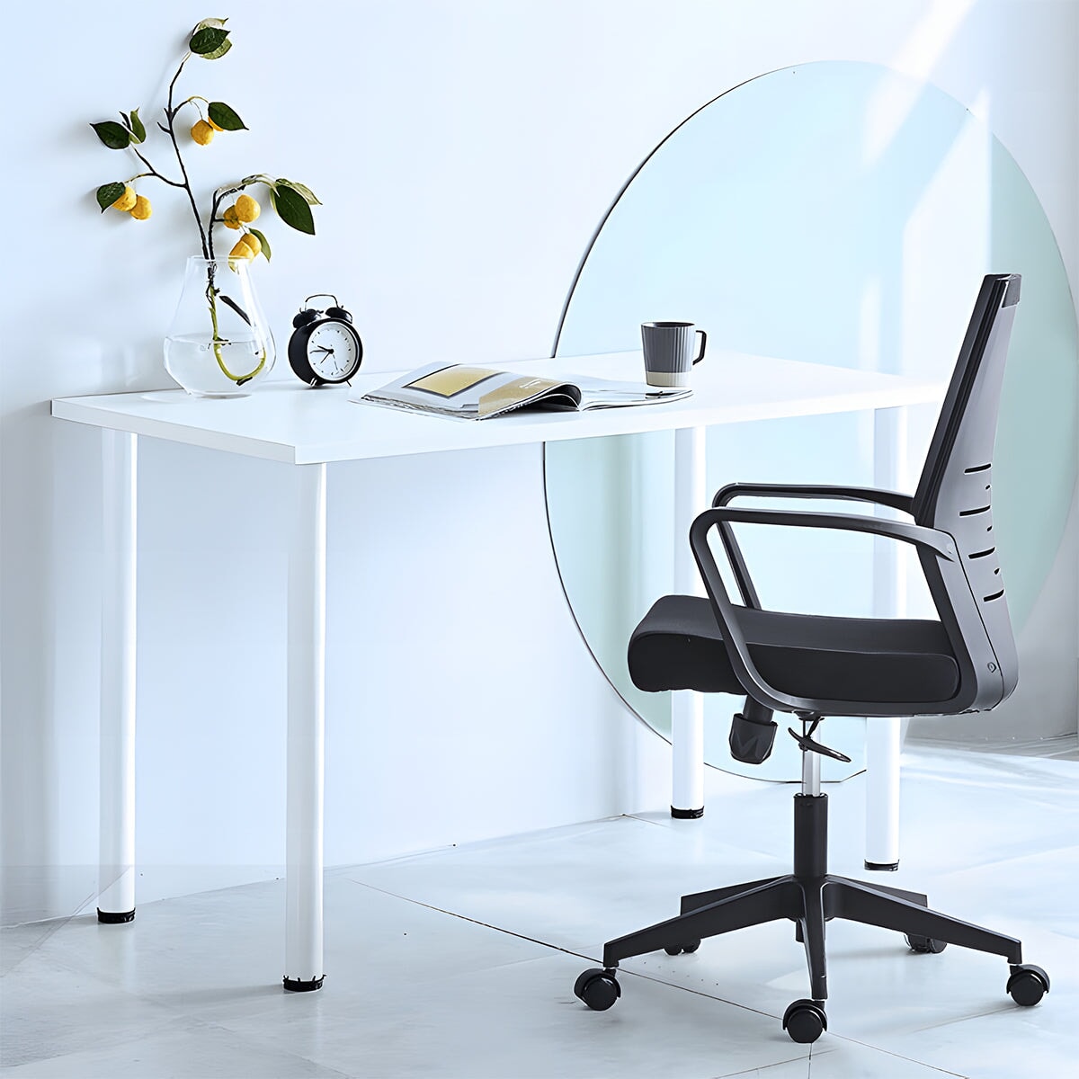 メッシュ　通気性　ファブリック　リクライニング　ウレタン　五本脚ベース　チェア　オフィスチェア　ワークチェア　キャスター　床のキズ防止　快適　シンプル　