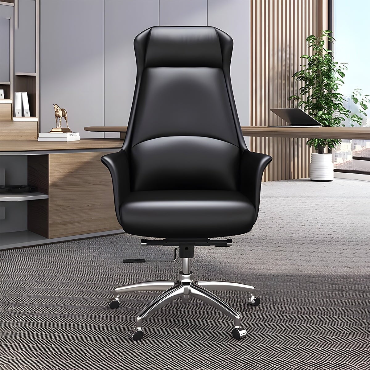 カウレザー　リクライニング　ボリューム感　高反発ウレタン　弾力性　チェア　オフィスチェア　ふくよか　快適　シンプルモダン　上質　