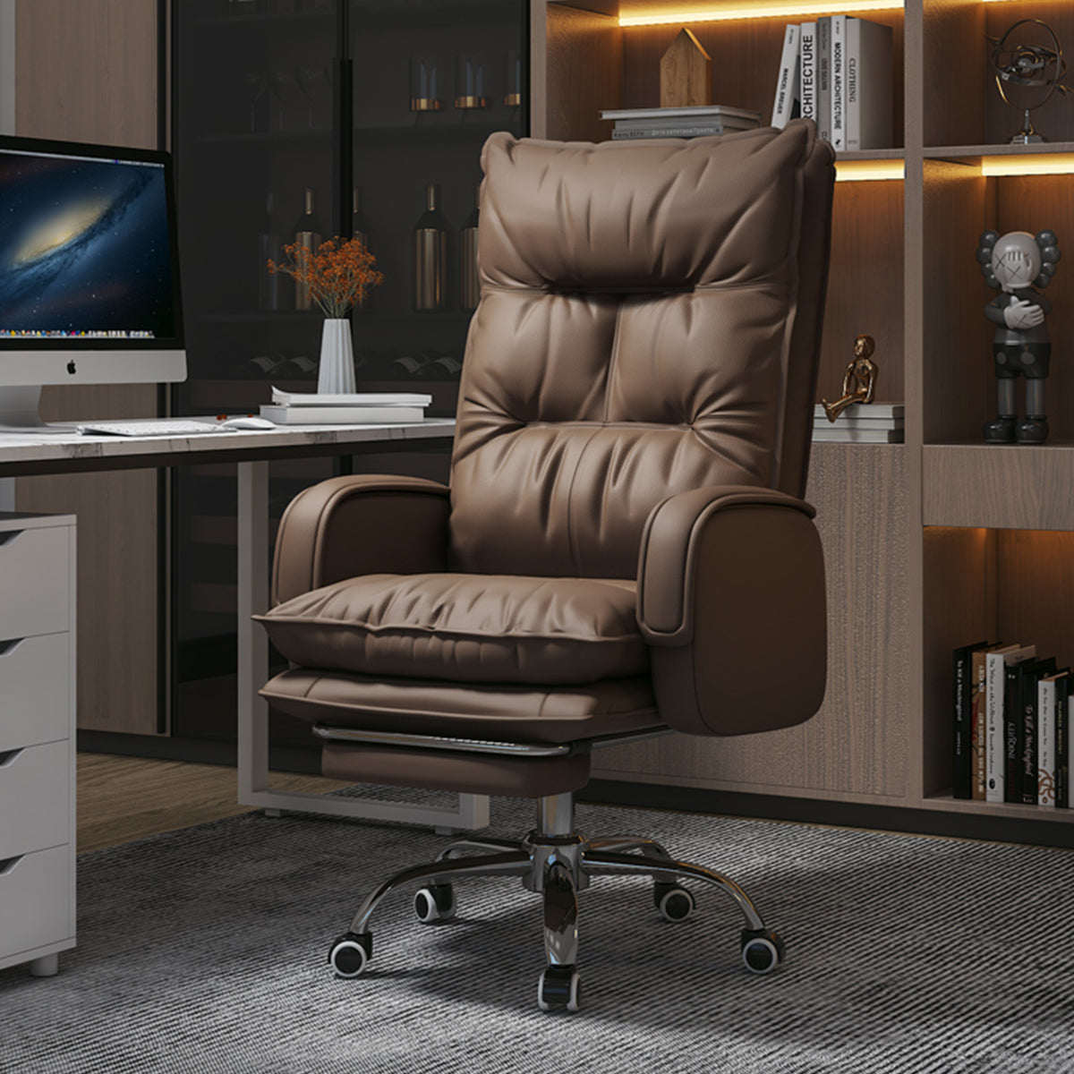 フットレスト付き　人間工学　エルゴノミクスデザイン　レザー張り　リクライニング機能付き　ハイバック　ワークチェア　チェア　エグゼクティブチェア　高級感　