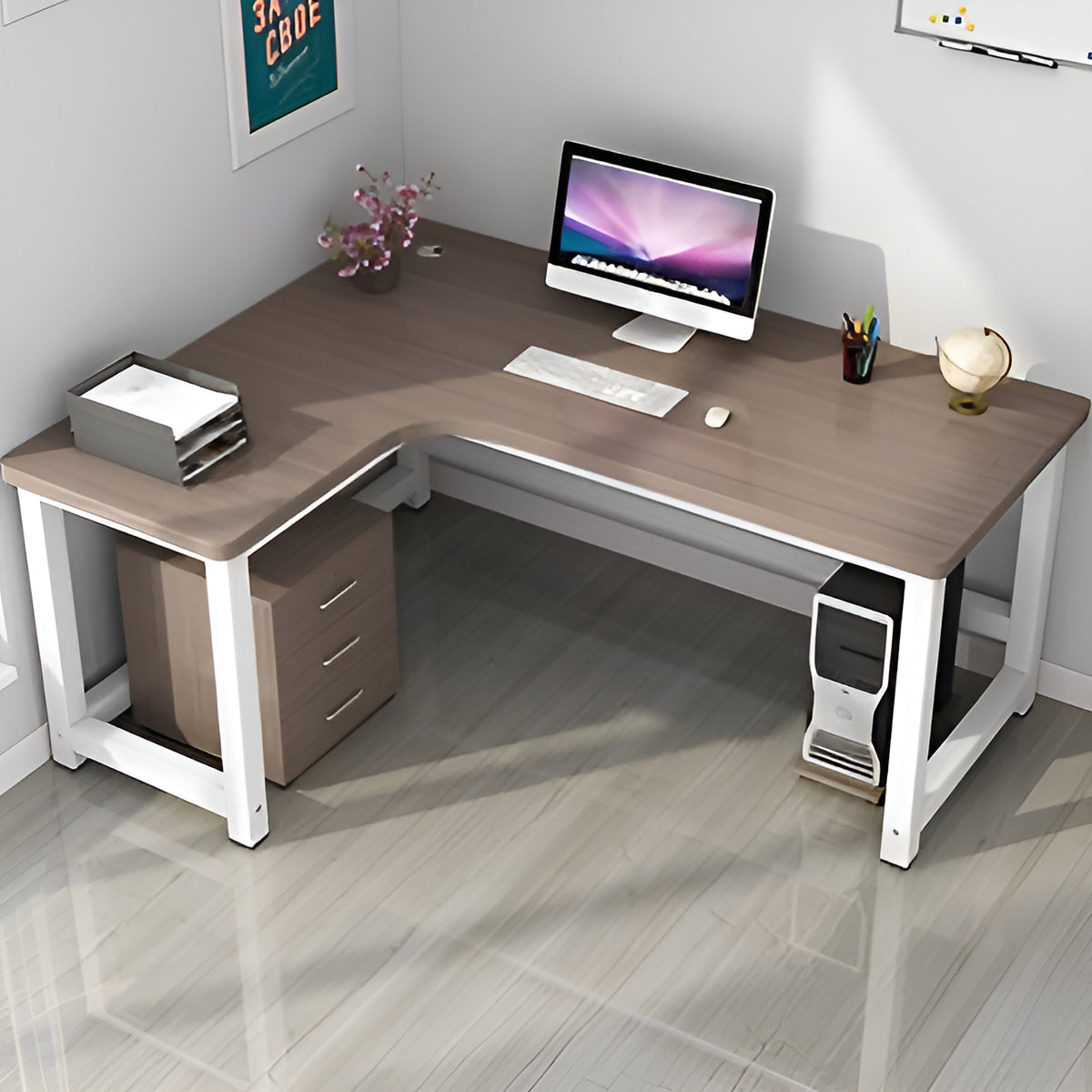 オフィスデスク　事務机　事務用デスク　パソコンデスク　ワークデスク　デスク　配線穴　サイドキャビネット　木目調　BGZ-120 -   