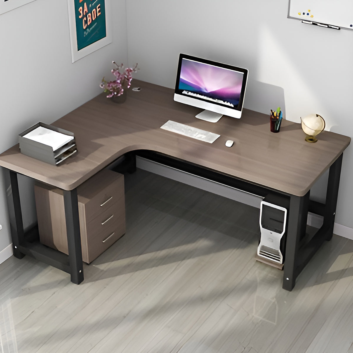 オフィスデスク　事務机　事務用デスク　パソコンデスク　ワークデスク　デスク　配線穴　サイドキャビネット　木目調　BGZ-120 -   