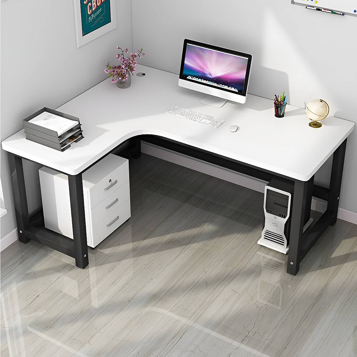 オフィスデスク　事務机　事務用デスク　パソコンデスク　ワークデスク　デスク　配線穴　サイドキャビネット　木目調　BGZ-120 -   