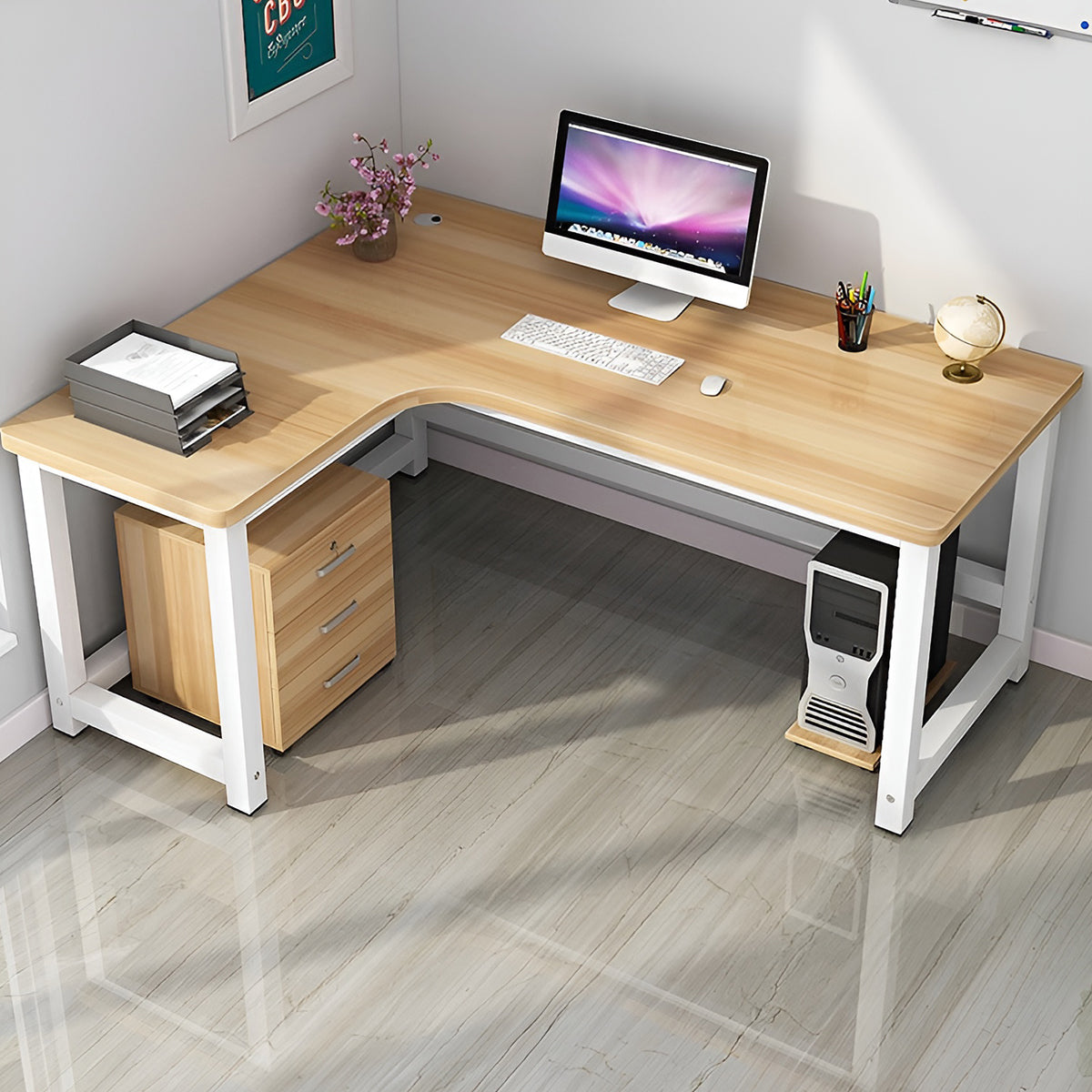 オフィスデスク　事務机　事務用デスク　パソコンデスク　ワークデスク　デスク　配線穴　サイドキャビネット　木目調　BGZ-120 -   