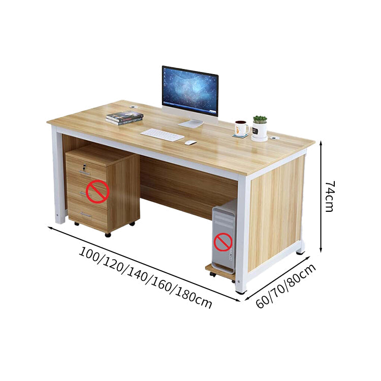 オフィスデスク　事務デスク　オフィス用　木目調　PCカート付き　引出し付き　錠付き　配線孔付き　ホワイト　カスタマイズ可能