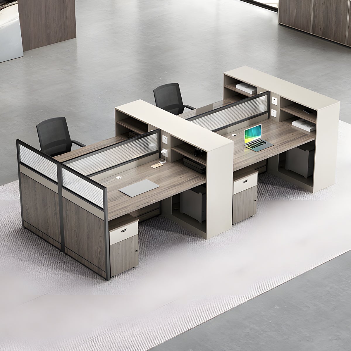 オフィスデスク　パソコンデスク　事務デスク　配線穴付き　ダイヤル錠付き　パネル脚　扉付き収納　シンプル　グレー　カスタマイズ可能　BGZ-M-137　 