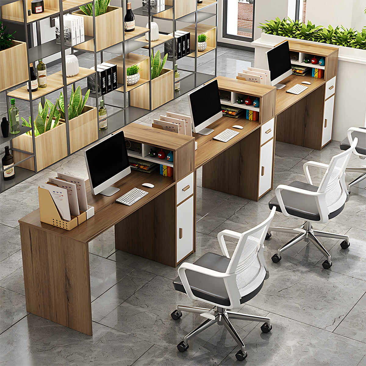 オフィスデスク　書斎デスク　オフィス家具　木目調　引出し付き　扉付き収納　トップパネル付き　シンプル　ナチュラル　カスタマイズ可能　BGZ-M-139