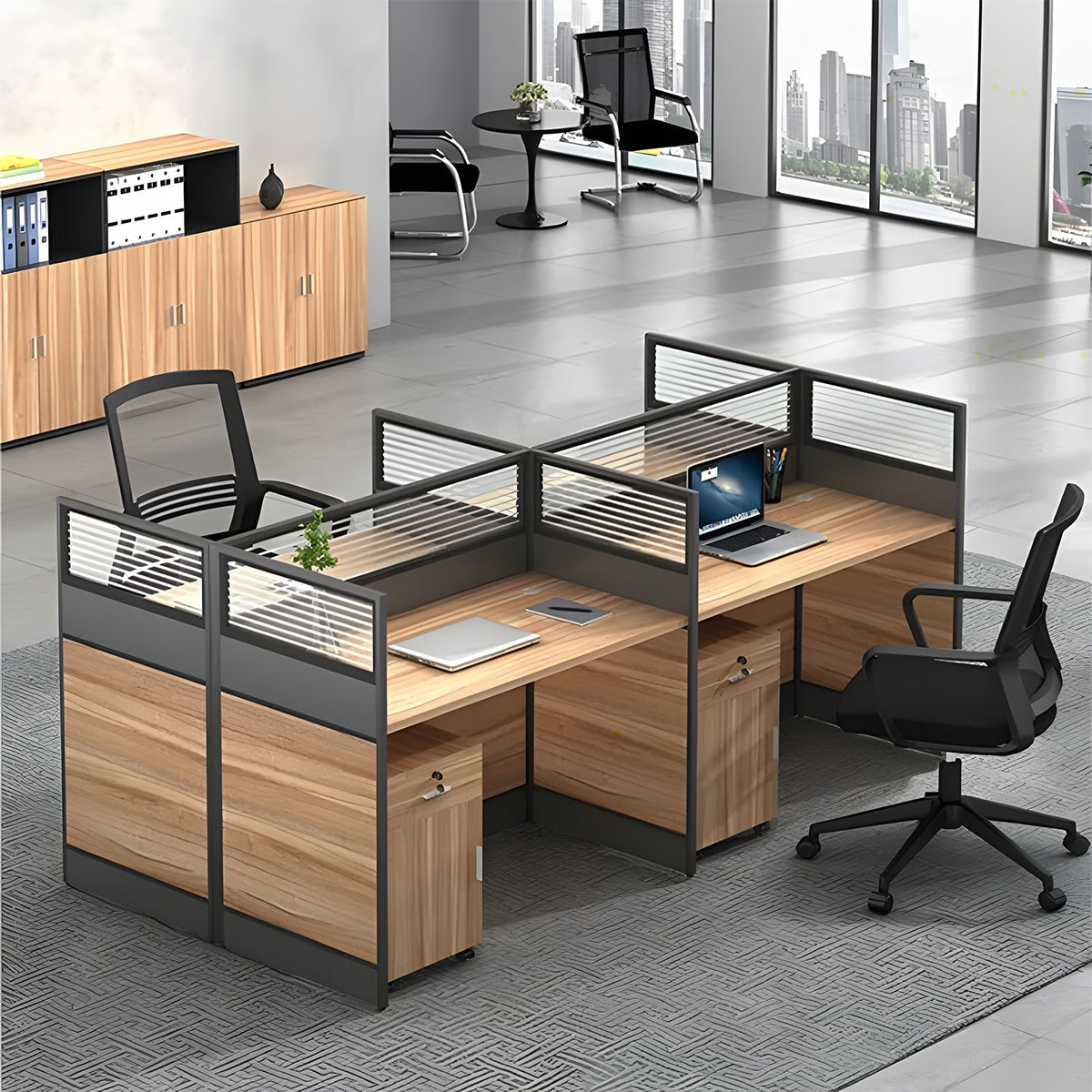 厚い天板　パーティション　配線穴キャップ　十分広い　チェスト　デスク　ワークデスク　オフィス用　機能性　実用　シンプル　カスタマイズ可能　