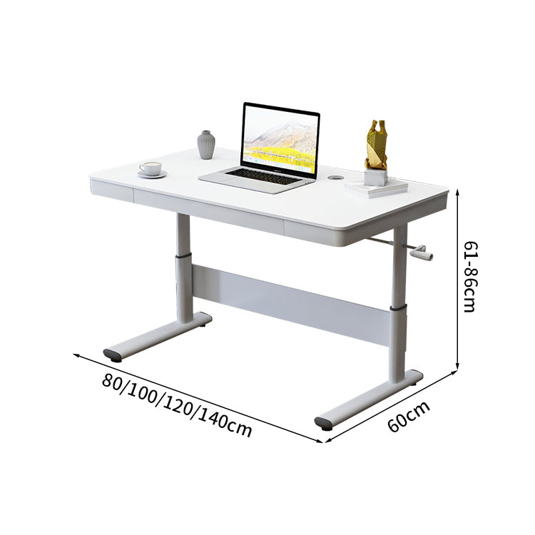 昇降可能　手動　レバー　引き出し　広い天板　ゆとり　エコ板材　頑丈　スチール脚　補強フレーム　デスク　昇降デスク　シンプル　モダン　使いやすい　ホワイト　ナチュラル　BGZ-K-161