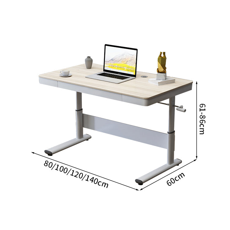 昇降可能　手動　レバー　引き出し　広い天板　ゆとり　エコ板材　頑丈　スチール脚　補強フレーム　デスク　昇降デスク　シンプル　モダン　使いやすい　ホワイト　ナチュラル　BGZ-K-161