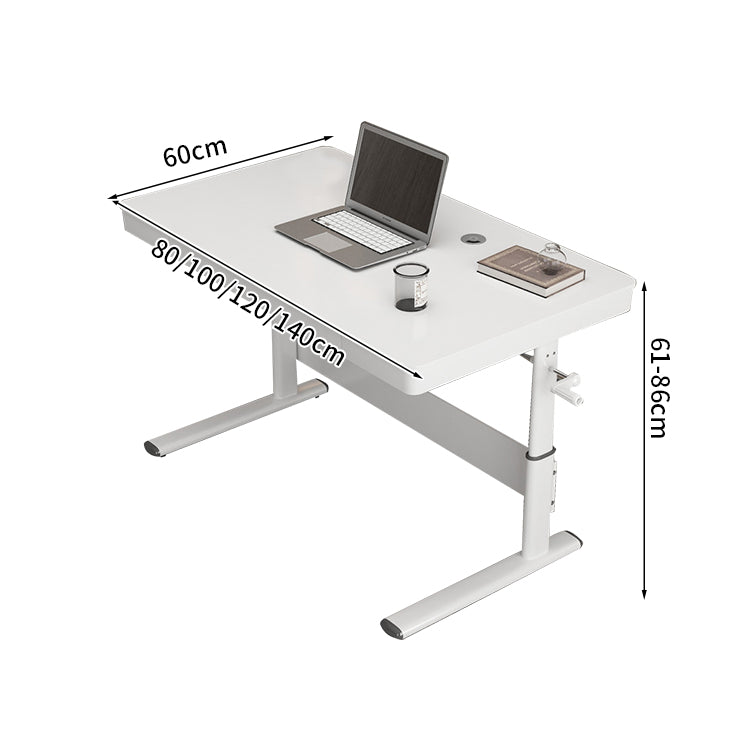 昇降可能　手動　レバー　引き出し　広い天板　ゆとり　エコ板材　頑丈　スチール脚　補強フレーム　デスク　昇降デスク　シンプル　モダン　使いやすい　ホワイト　ナチュラル　BGZ-K-161