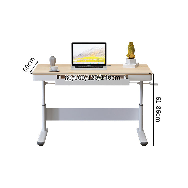 昇降可能　手動　レバー　引き出し　広い天板　ゆとり　エコ板材　頑丈　スチール脚　補強フレーム　デスク　昇降デスク　シンプル　モダン　使いやすい　ホワイト　ナチュラル　BGZ-K-161