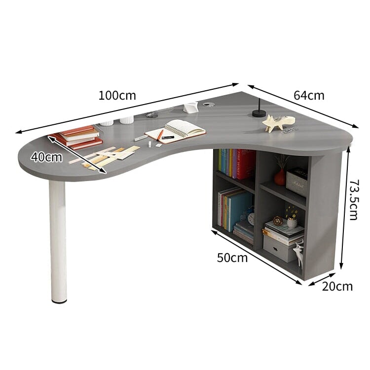 オフィスデスク　コーナーデスク　サイドラック　スチール脚　カーブ型天板　アジャスター　配線孔　ホワイト　カスタマイズ可能　BGZ-M034