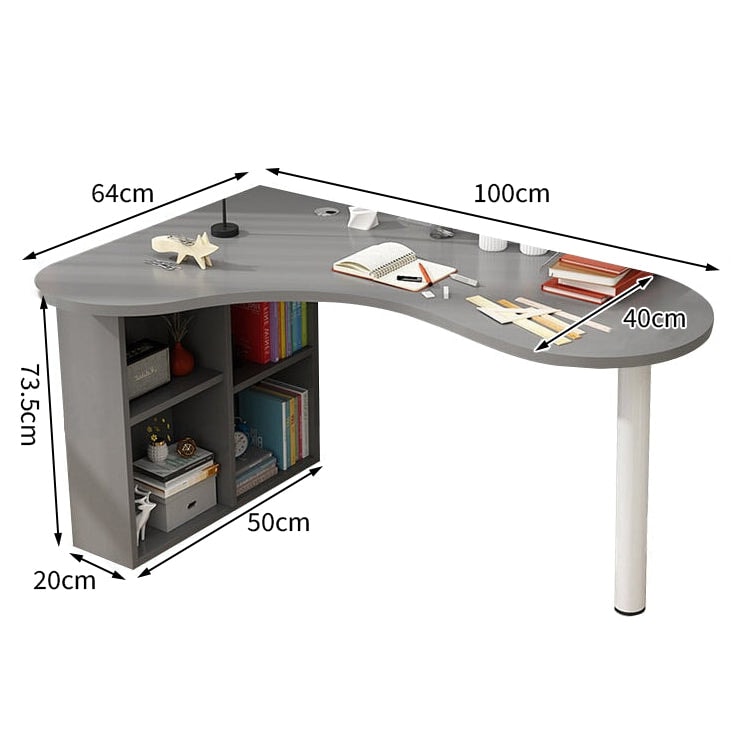 オフィスデスク　コーナーデスク　サイドラック　スチール脚　カーブ型天板　アジャスター　配線孔　ホワイト　カスタマイズ可能　BGZ-M034