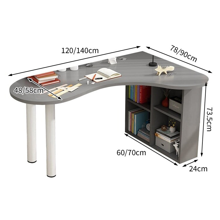 オフィスデスク　コーナーデスク　サイドラック　スチール脚　カーブ型天板　アジャスター　配線孔　ホワイト　カスタマイズ可能　BGZ-M034