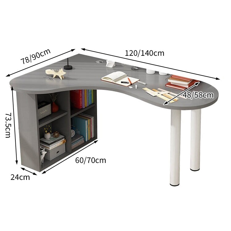 オフィスデスク　コーナーデスク　サイドラック　スチール脚　カーブ型天板　アジャスター　配線孔　ホワイト　カスタマイズ可能　BGZ-M034